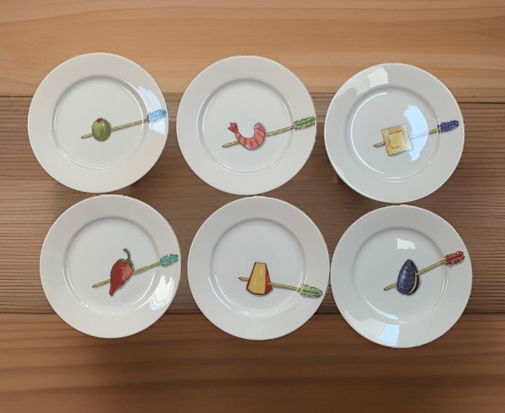 Crate & Barrel Tidbits Set of 6 Appetizer Plates 6½" by Nancy Green Porcelain